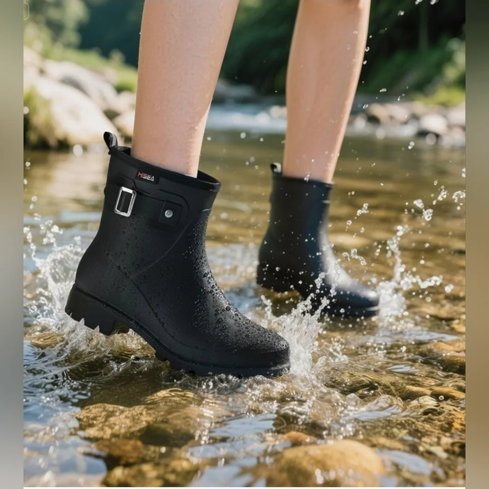 HISEA Women's Short Waterproof Rain Boots - Black